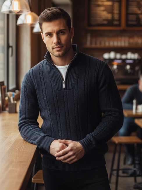 Sweter męski ze stójką granatowy Dstreet WX2326