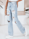 Jeansy damskie wide leg z dziurami niebieskie Dstreet UY2801