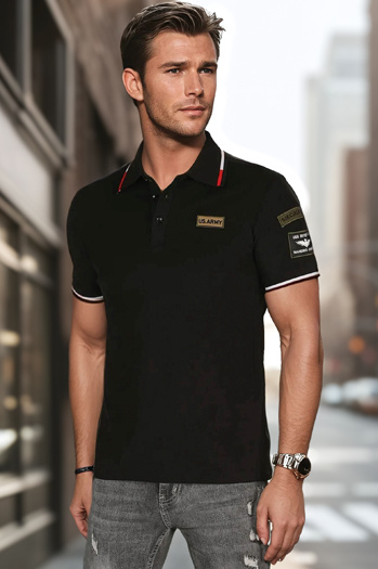Koszulka męska polo z naszywkami czarna Dstreet PX0632