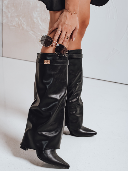 Kozaki damskie z szeroką cholewką czarne Dstreet ZY1119