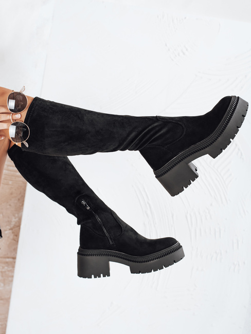 Kozaki damskie zamszowe na grubej podeszwie czarne Dstreet ZY1210