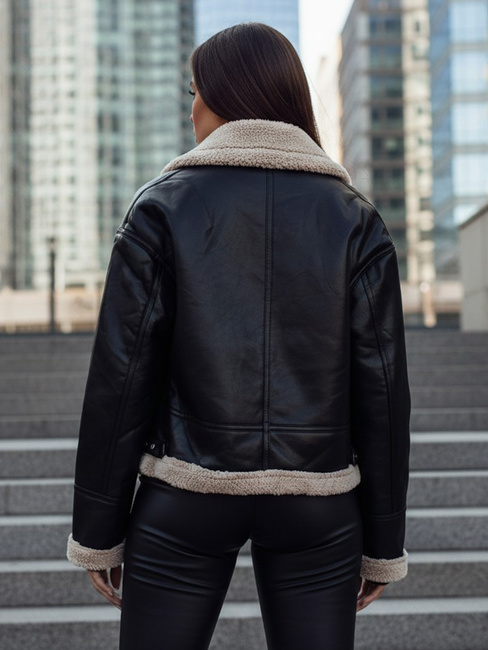Kurtka skórzana damska z kożuchem SHEREB czarna Dstreet TY4756z