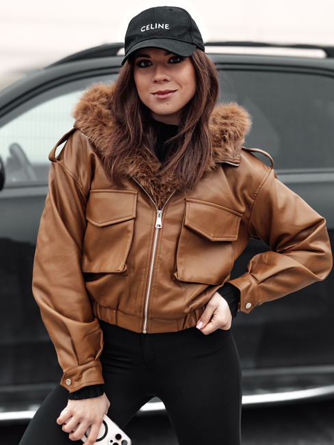 Kurtka skórzana damska z futerkiem SOFTREBEL brązowa Dstreet TY4761