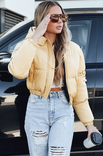 Kurtka damska krótka zimowa z kapturem żółta Dstreet TY5360