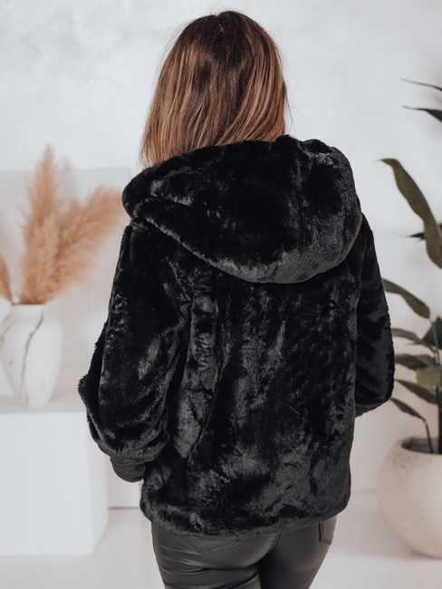 Płaszcz damski krótki ELMIRIS czarny futerkowy Dstreet TY4995