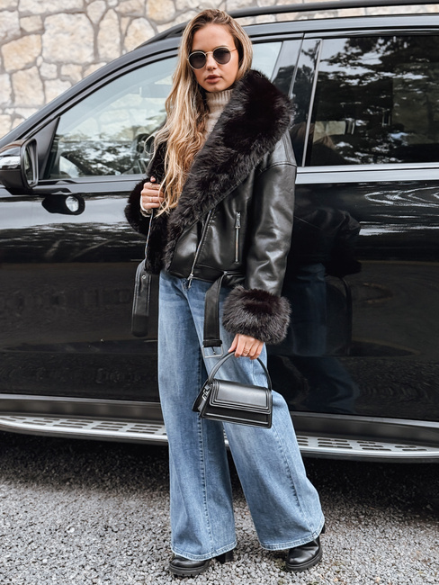 Kurtka ramoneska damska z futerkiem czarna Dstreet TY5233