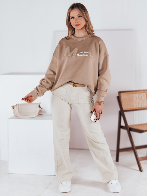 Spodnie damskie sztrukoswe wide leg WELVIA jasnobeżowe Dstreet UY2302