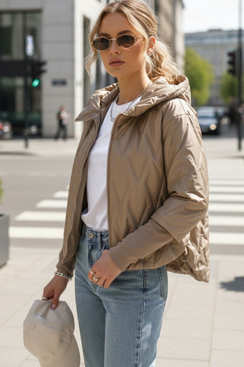 Kurtka damska przejściowa pikowana z kapturem kamelowa Dstreet TY5561