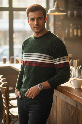 Sweter męski w paski zielony Dstreet WX2280