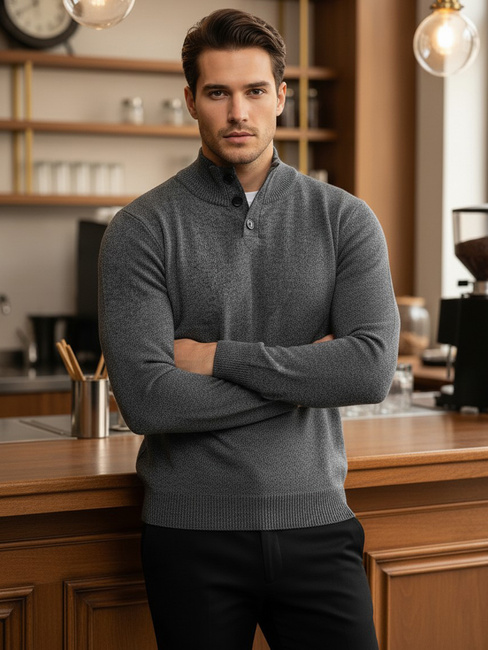 Sweter męski ze stójką jasnoszary Dstreet WX2356