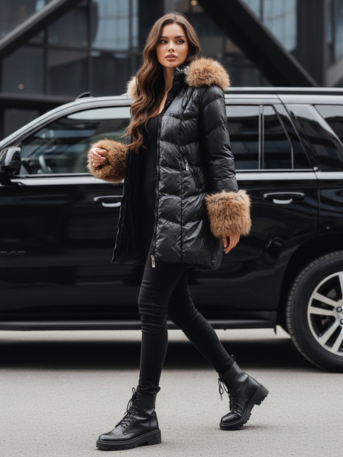 Kurtka damska zimowa pikowana z kapturem czarna Dstreet TY5320