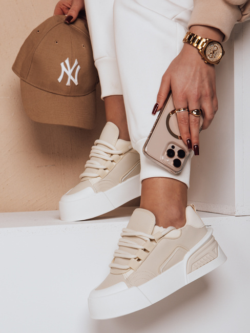 Sportowe sneakersy damskie na platformie KICKON beżowe Dstreet ZY0648