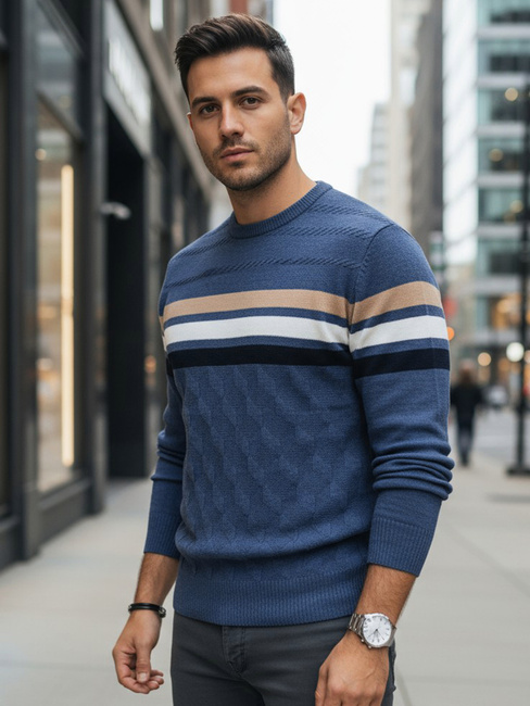 Sweter męski w paski niebieski Dstreet WX2336