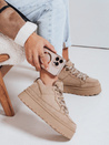 Sneakersy damskie z futerkiem na platformie beżowe Dstreet ZY1070