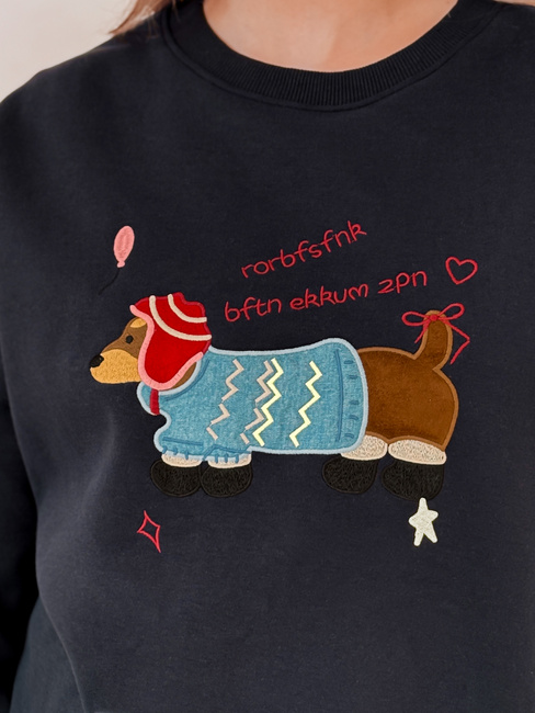 Bluza damska oversize z haftem DOGSWEETY granatowa Dstreet BY1480