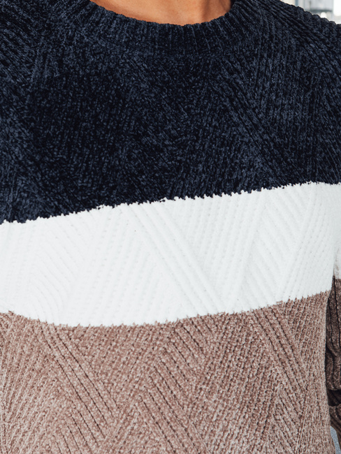 Sweter męski z okrągłym dekoltem granatowo-beżowy Dstreet WX2321