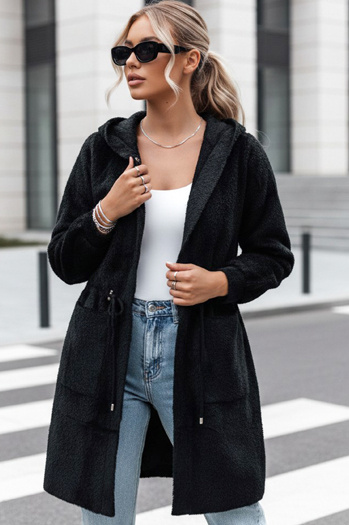 Płaszcz damski długi z kapturem MELBY czarny Dstreet NY0671