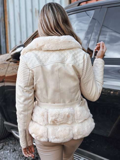 Kurtka damska skórzana ramoneska z futerkiem kremowa Dstreet TY5275