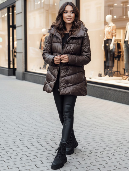 Płaszcz zimowy damski pikowany z kapturem BLOOM mokka Dstreet TY4517z