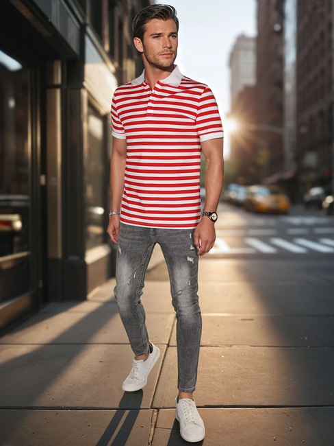 Koszulka męska polo w paski biała Dstreet PX0643