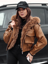Kurtka skórzana damska z futerkiem SOFTREBEL brązowa Dstreet TY4761