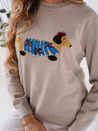 Damski sweter z aplikacją psa CHICPAWS beżowy Dstreet MY2543
