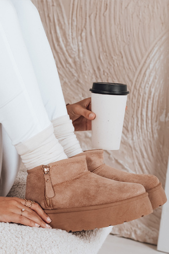 Śniegowce damskie na platformie beżowe Dstreet ZY1047