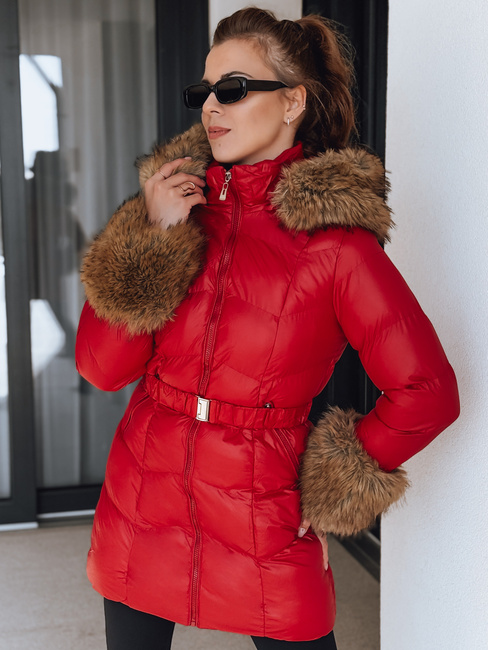 Kurtka damska zimowa pikowana z kapturem czerwona Dstreet TY5321