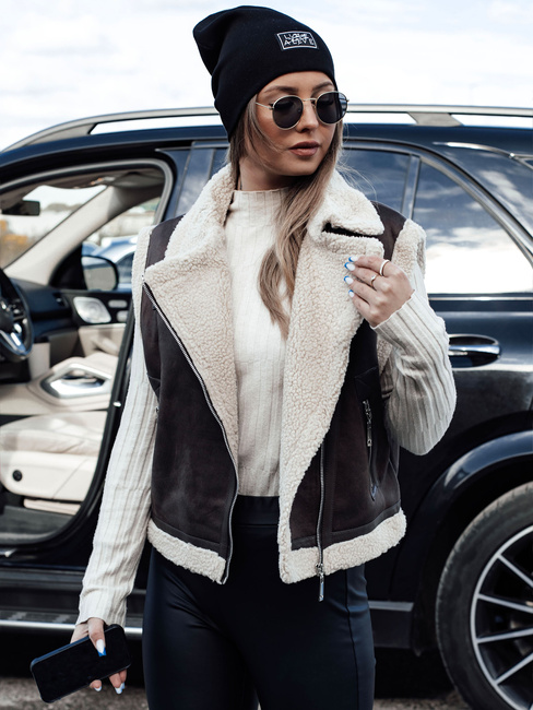 Kamizelka damska zamszowa z kożuszkiem WOOLZIP brązowa Dstreet TY4746