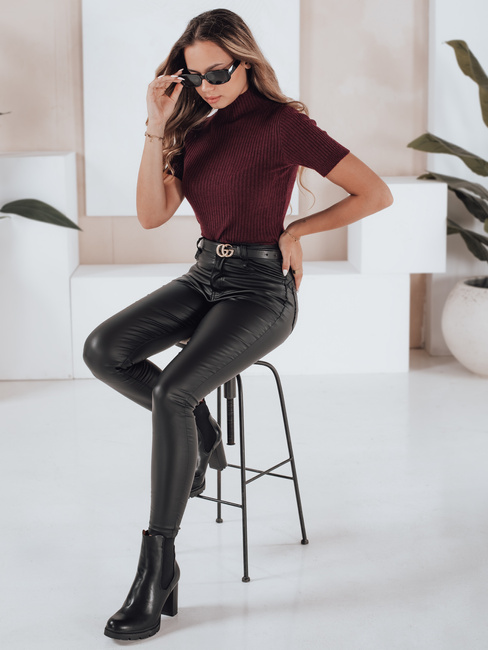 Damski sweter prążkowany z krótkim rękawem GIRLGLORY bordowy Dstreet MY2556