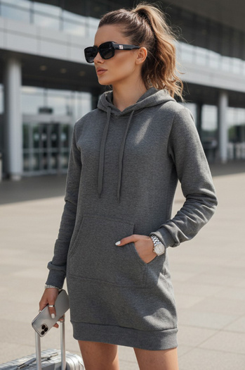 Bluza damska długa z kapturem oversize TIMMY ciemnoszara Dstreet EY1938