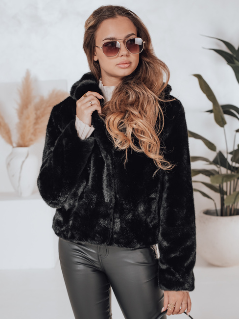 Płaszcz damski futerkowy GLAMFLUFFY krótki czarny Dstreet TY4985