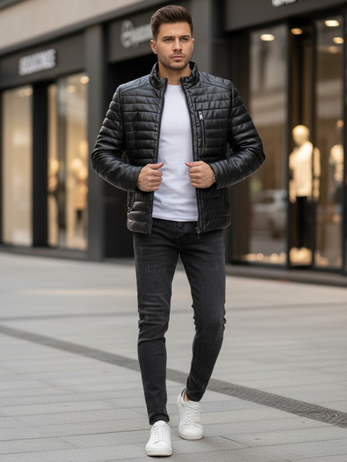 Kurtka skórzana męska zimowa pikowana czarna Dstreet TX5113