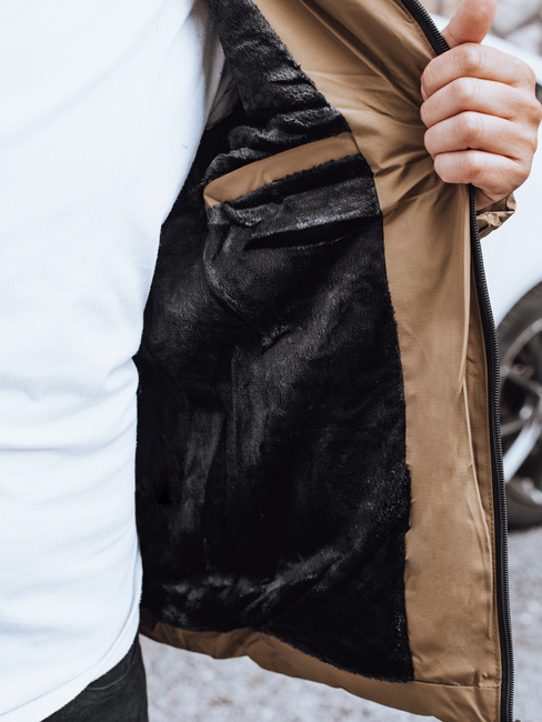 Kurtka męska zimowa pikowana z kapturem kamelowa Dstreet TX5067