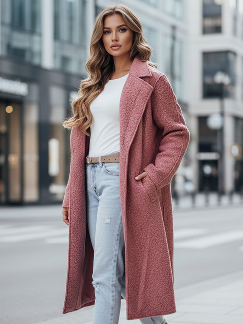 Długi płaszcz damski typu baranek różowy Dstreet NY0755z