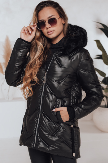 Kurtka damska zimowa LOVEINSIDE pikowana z futerkiem czarna Dstreet TY5049