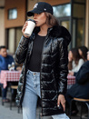 Kurtka zimowa damska pikowana z futerkiem SHINE czarna Dstreet TY4483