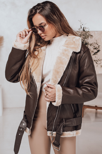 Kurtka damska skórzana z kożuszkiem NORFDIMA brązowa Dstreet TY4736