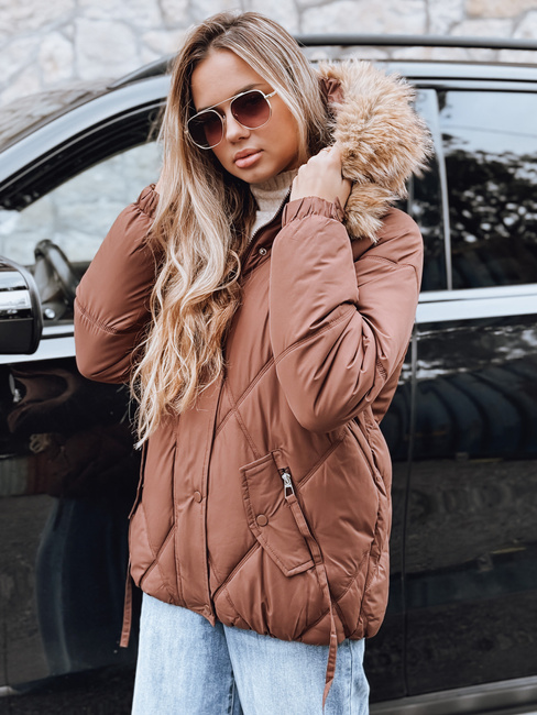 Kurtka damska zimowa pikowana z kapturem brązowa Dstreet TY5231