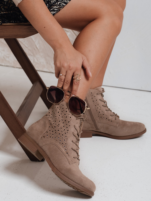 Botki ażurowe damskie beżowe Dstreet ZY1045