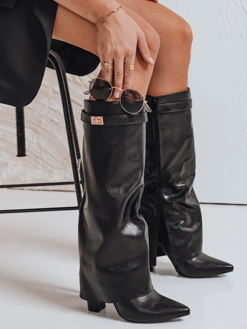 Kozaki damskie z szeroką cholewką czarne Dstreet ZY1119