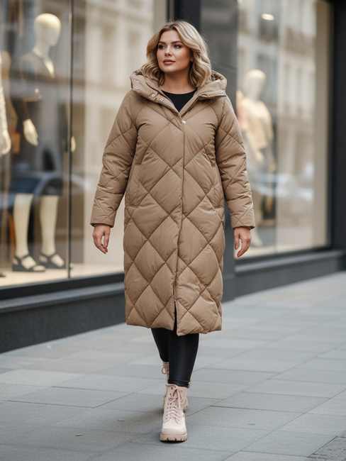 Kurtka zimowa damska pikowana z kapturem FEMACOAT khaki Dstreet TY5477