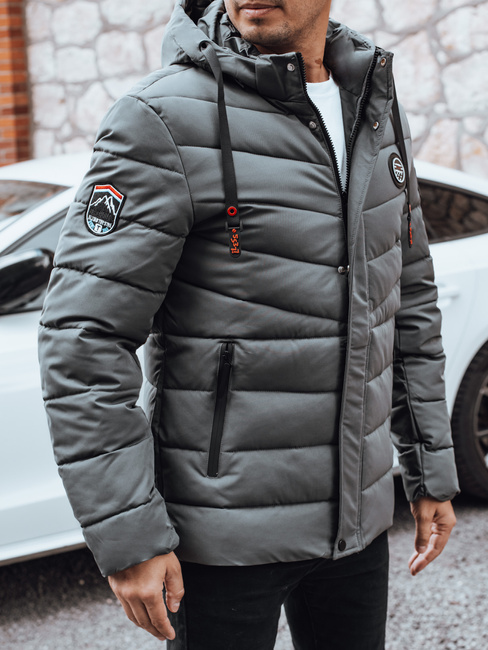 Kurtka męska zimowa pikowana z kapturem grafitowa Dstreet TX5057