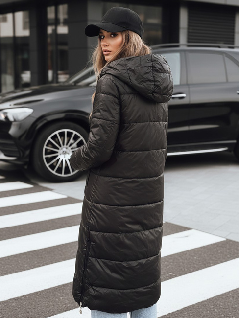 Kurtka damska zimowa długa pikowana z kapturem czarna Dstreet TY5482