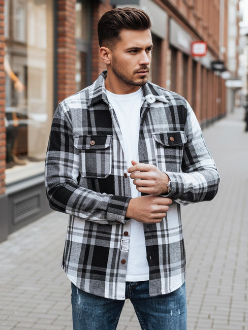 Koszula męska flanelowa w kratę czarno-biała Dstreet DX2675