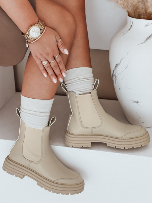 Botki damskie LUXIBOOTS na platformie beżowe Dstreet ZY0487