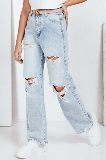 Jeansy damskie szerokie z przetarciami niebieskie Dstreet UY2794