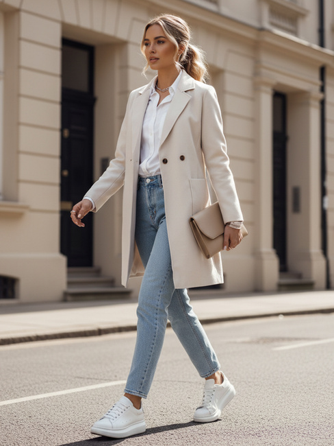 Płaszcz damski oversize LINNORE długi beżowy Dstreet NY0706