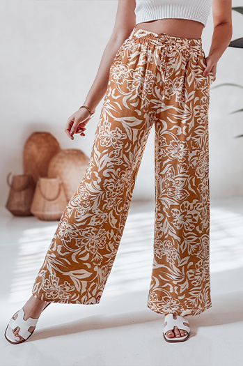 Spodnie damskie materiałowe wide leg TROPICAL SUN kamelowe Dstreet UY2633