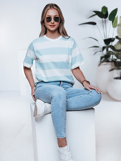 T-shirt damski w paski ALMIN turkusowy Dstreet RY2562